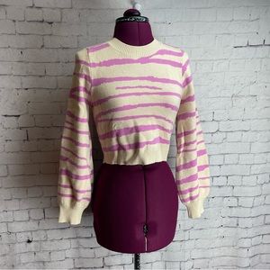 Blue blush cream and pink zebra striped cropped sweater size small